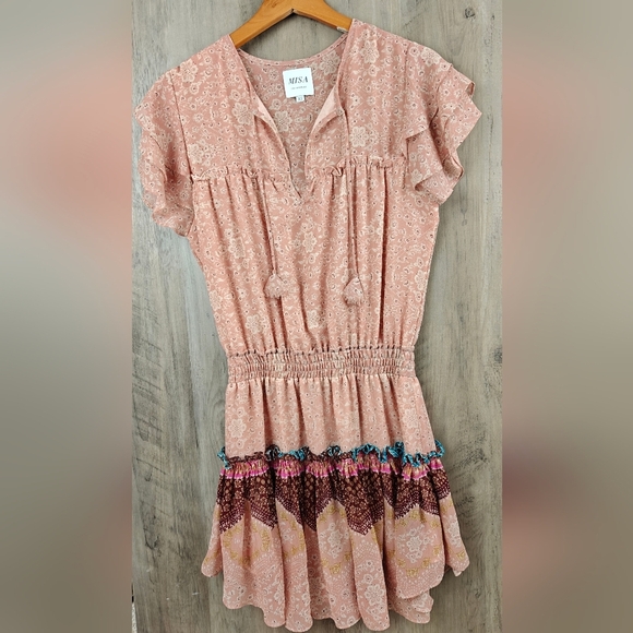 MISA Los Angeles Suri Tiered Skirt Floral Pattern Mini Dress In Peony Size XS - Picture 5 of 16